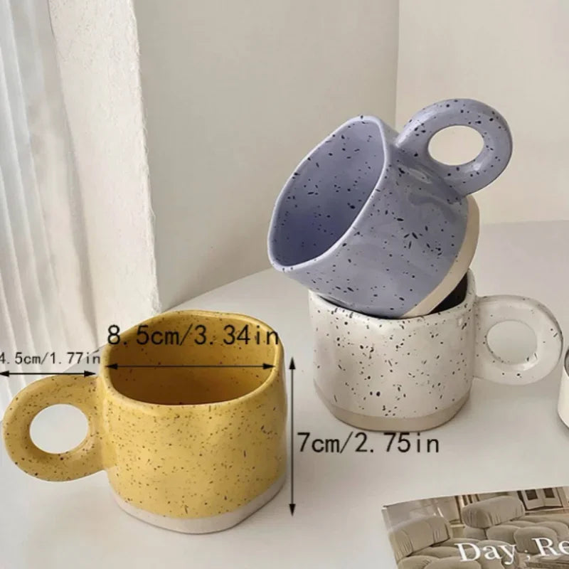 250ml Ceramic Mug Ring Handl Coffee Milk Modern Print Porcelain Mug Handmade Ceramic Hot Chocolate Cup Couple Handgrip Cups