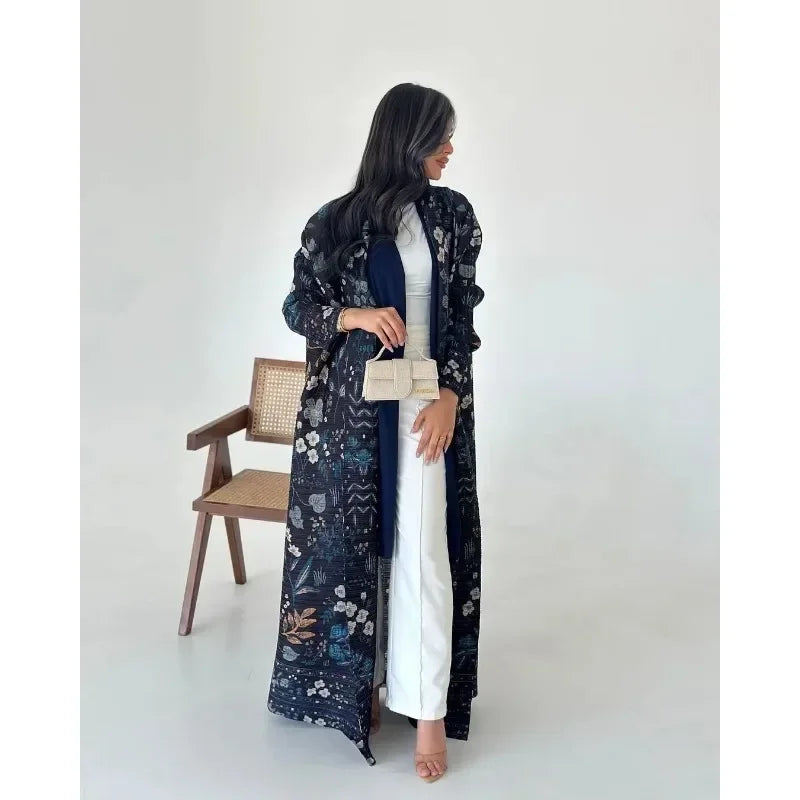 KAF Women Fashion Abaya Vintage Printed Cardigan Design Loose Large Size Elegant Female Luxury Robe Spring Autumn Model