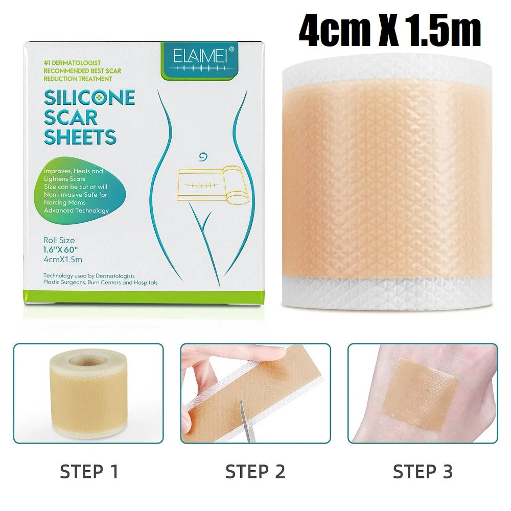 4cm X 150cm Silicone Scar Sheets , 1 Roll Self-Adhesive Scar Cover Tape Skin Care Waterproof and Breathable