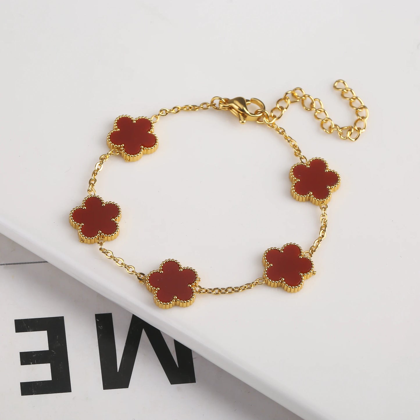 Gold Plated Stainless Steel Set Plum Blossom Plant Five Leaf Flower Bracelet Necklace Earrings Women's Luxury Gift Clover