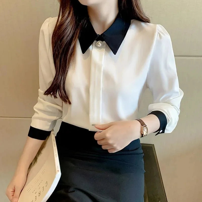 Women Spring Autumn Style Blouses Shirts Lady Casual Long Sleeve Turn-down Collar Blusas Tops