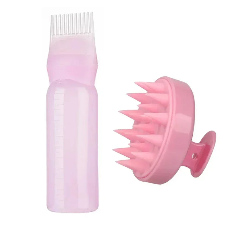 Silicone Shampoo Brush Head Scalp Massage Comb Hair Dye Tint Oil Applicator Bottle with Brush Barber Salon Hair Styling Tools