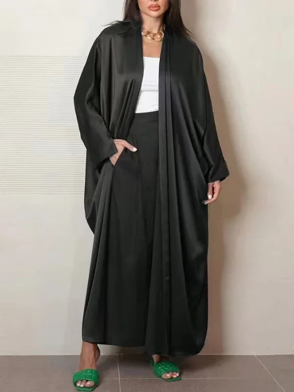 Muslim Open Front Abaya Long Sleeve Ramadan Maxi Length Dress Women's Clothing Cardigan Abayas Wearout Kaftans Women Jilbabs