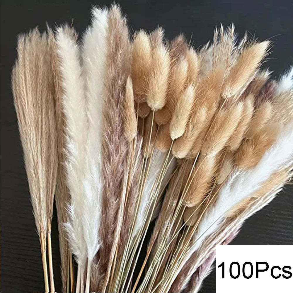 Natural Pampas Dried Flowers Bouquet for Boho Home Vase Decor Bunny Rabbit Tails Grass Artifical Flower Wedding Party Decoration