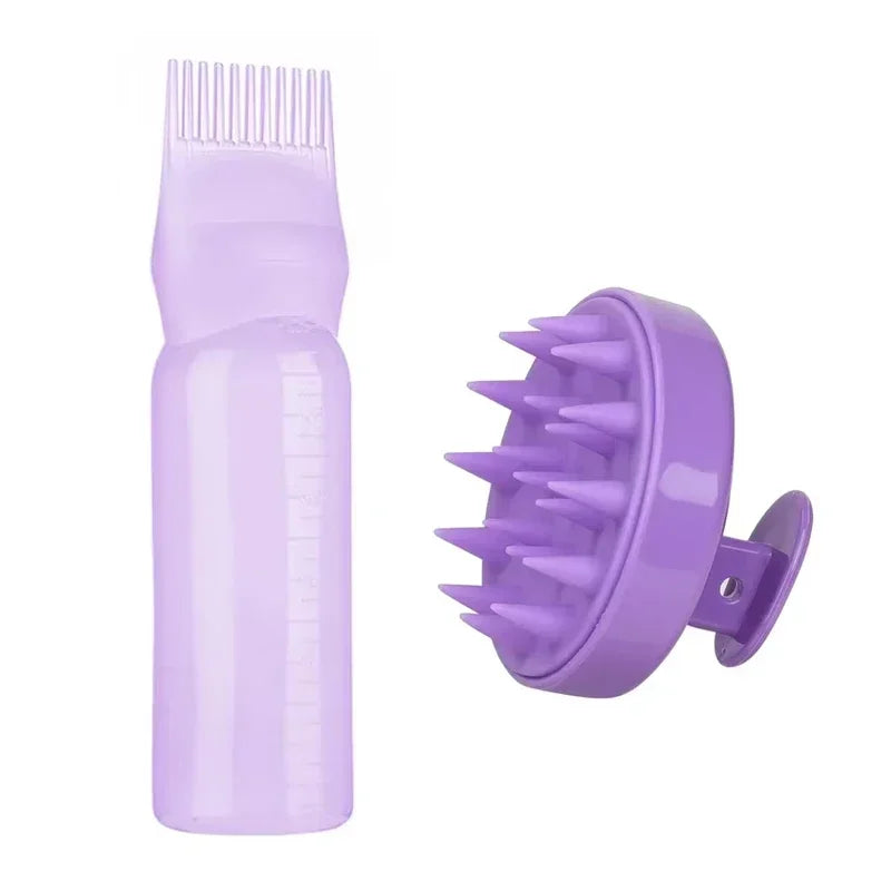 Silicone Shampoo Brush Head Scalp Massage Comb Hair Dye Tint Oil Applicator Bottle with Brush Barber Salon Hair Styling Tools