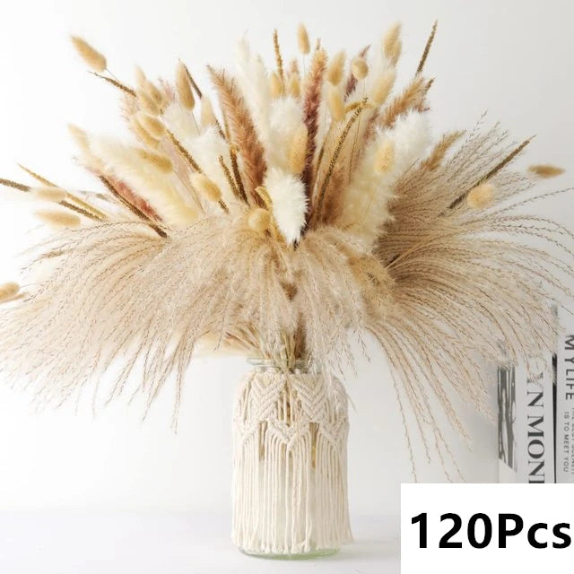 Natural Pampas Dried Flowers Bouquet for Boho Home Vase Decor Bunny Rabbit Tails Grass Artifical Flower Wedding Party Decoration