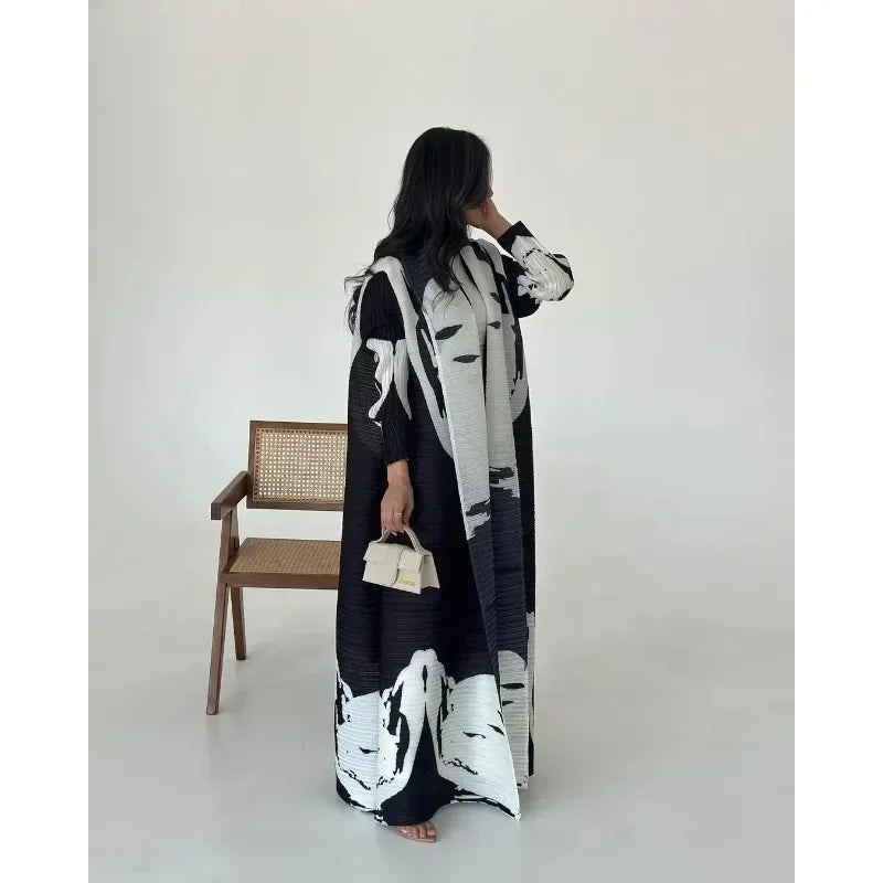 KAF Women Fashion Abaya Vintage Printed Cardigan Design Loose Large Size Elegant Female Luxury Robe Spring Autumn Model