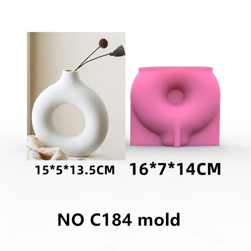 DIY 14-24cm large middle small circular vase resin silicone mold donut vase concrete cement mold gypsum silicone mold home decor