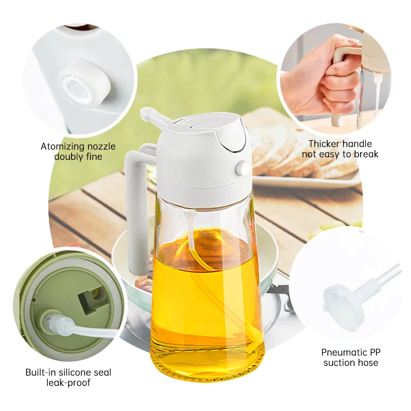 New 500ml 2 in 1 Spray Oil Sprayer Oil Dispenser Oil Jar for BBQ Kitchen Baking Air Frying Pan Oven Roasting Picnic Kitchen Tool