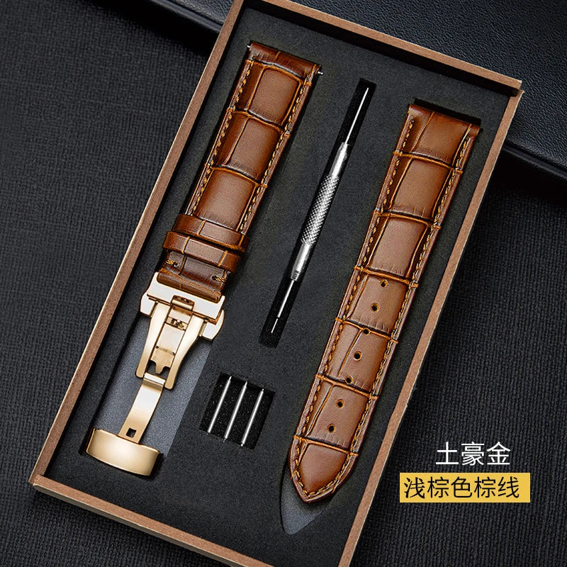 Genuine Leather Watch Strap 12 13 14 16 17 18 19 20 21 22 24mm Universal Belt Bracelet with Box Butterfly Buckle Band Wristband