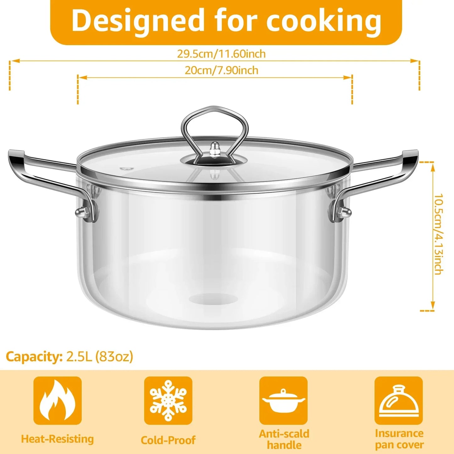 Glass Cooking Pan 2.5L/3.5L with Lid for Stove High Borosilicate Transparent Simmer Pot for Tea Cooking Soup Kitchen Tools