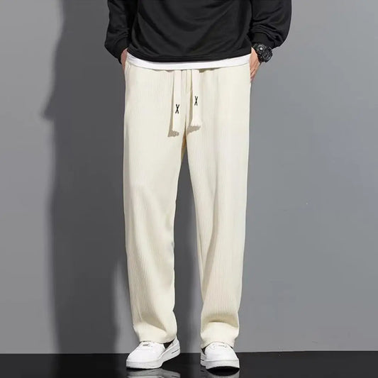 Soft Men Casual Pants Loose Fit Mid-Waist Loose Sport Pants Men Commuter Wear  Breathable Loose Trousers Work Wear