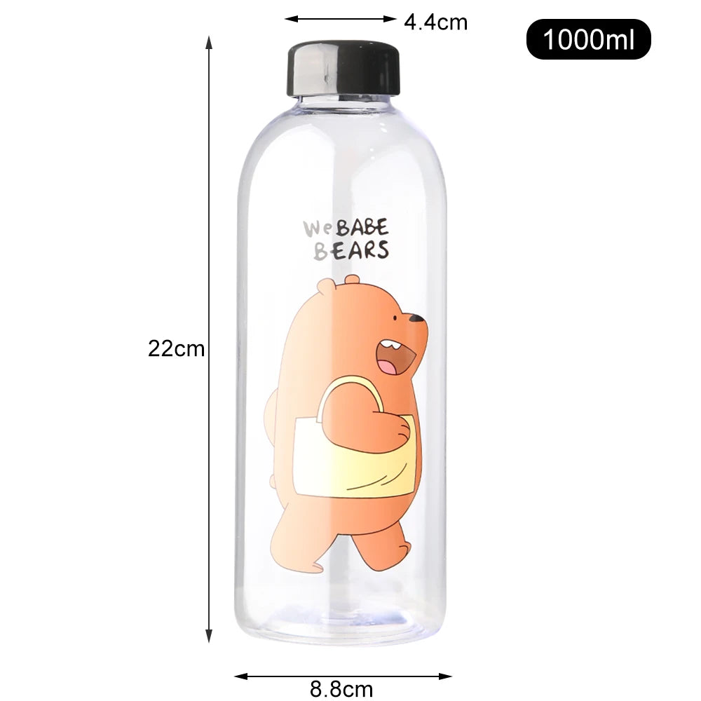 Water Bottles Cute Panda Bear Cup 1000ml With Straw Transparent Cartoon Water Bottle Drinkware Frosted Leak-proof Protein Shaker