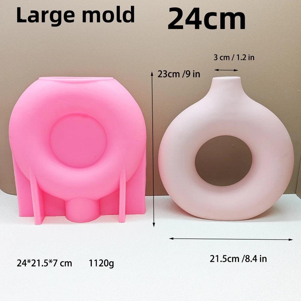 DIY 14-24cm large middle small circular vase resin silicone mold donut vase concrete cement mold gypsum silicone mold home decor