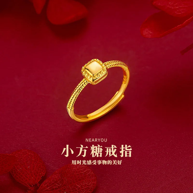 100% 18K Gold Non fading Jewelry rings for Women Wedding rings Bohemia Engagement Irregular Anillos Mujer18 K Gold Box