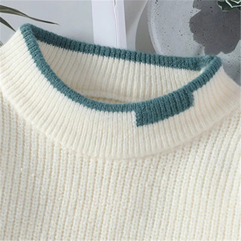 Men's Mock Neck Knitted Sweater Fashion Patchwork Knitting Pullovers Men Autumn Winter Daily Casual Warm Pullover Sweaters Man