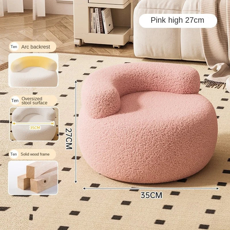 Richome Sofa Stool Household Small Stool Backrest Chair Round Stool Lamb Wool Soft Bag Low Stool Small Stool Shoe Changing Stool