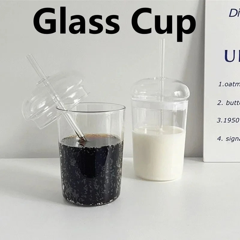 450ML Glass Cup with Lid and Straw Transparent Drinking Glasses for Juice Water and Iced Coffee Cups Drinkware Mug Water Bottle