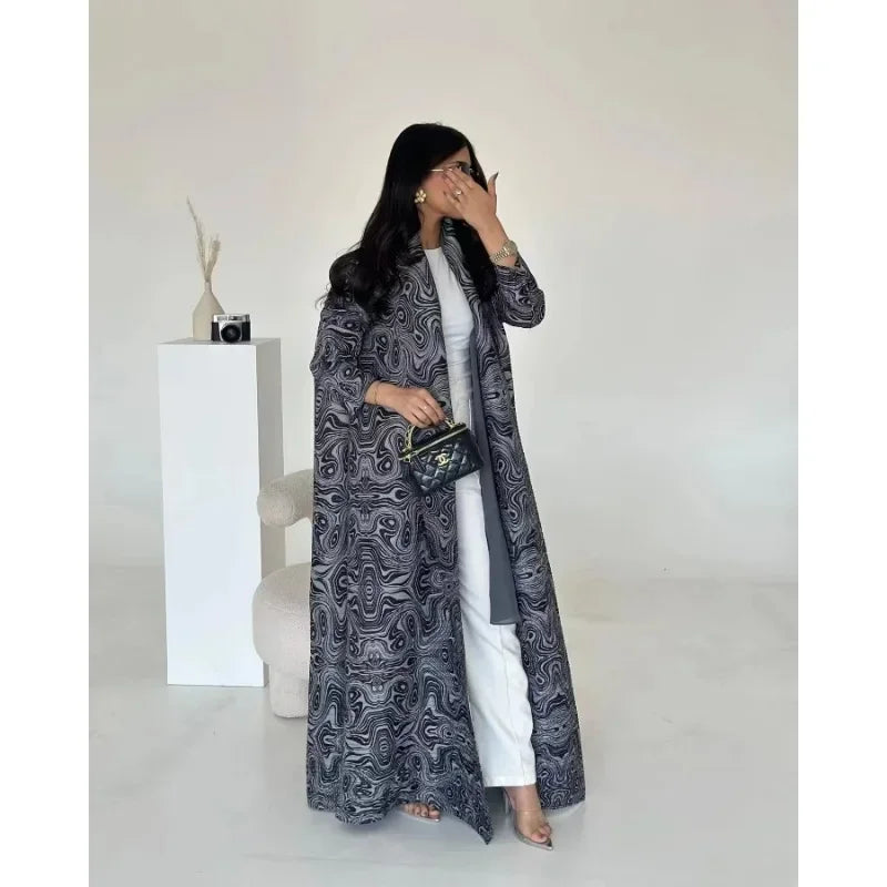 KAF Women Fashion Abaya Vintage Printed Cardigan Design Loose Large Size Elegant Female Luxury Robe Spring Autumn Model