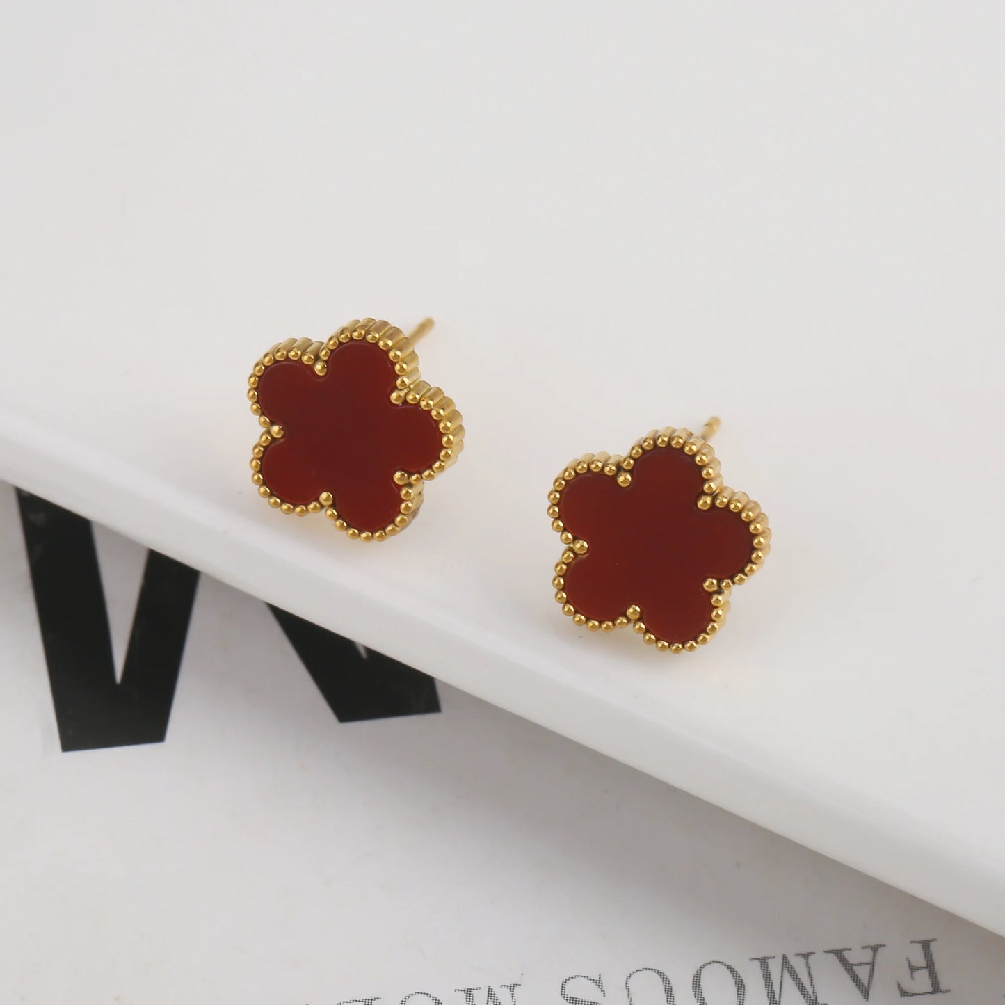 Gold Plated Stainless Steel Set Plum Blossom Plant Five Leaf Flower Bracelet Necklace Earrings Women's Luxury Gift Clover