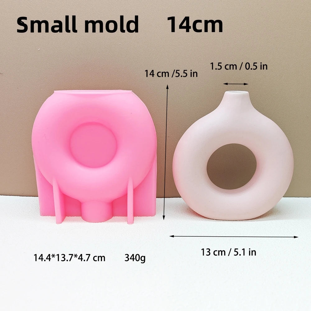 DIY 14-24cm large middle small circular vase resin silicone mold donut vase concrete cement mold gypsum silicone mold home decor